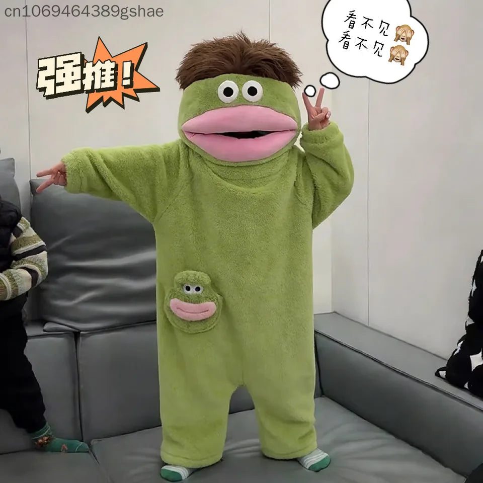 Kids Monster Fleece Jumpsuit Pajamas With Hooded Design
